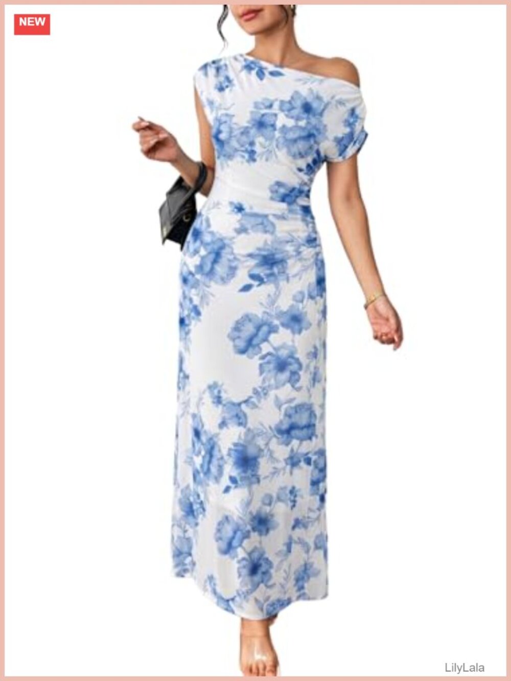 Floral Off Shoulder Maxi Dress Ruched Waist Formal Wedding Guest